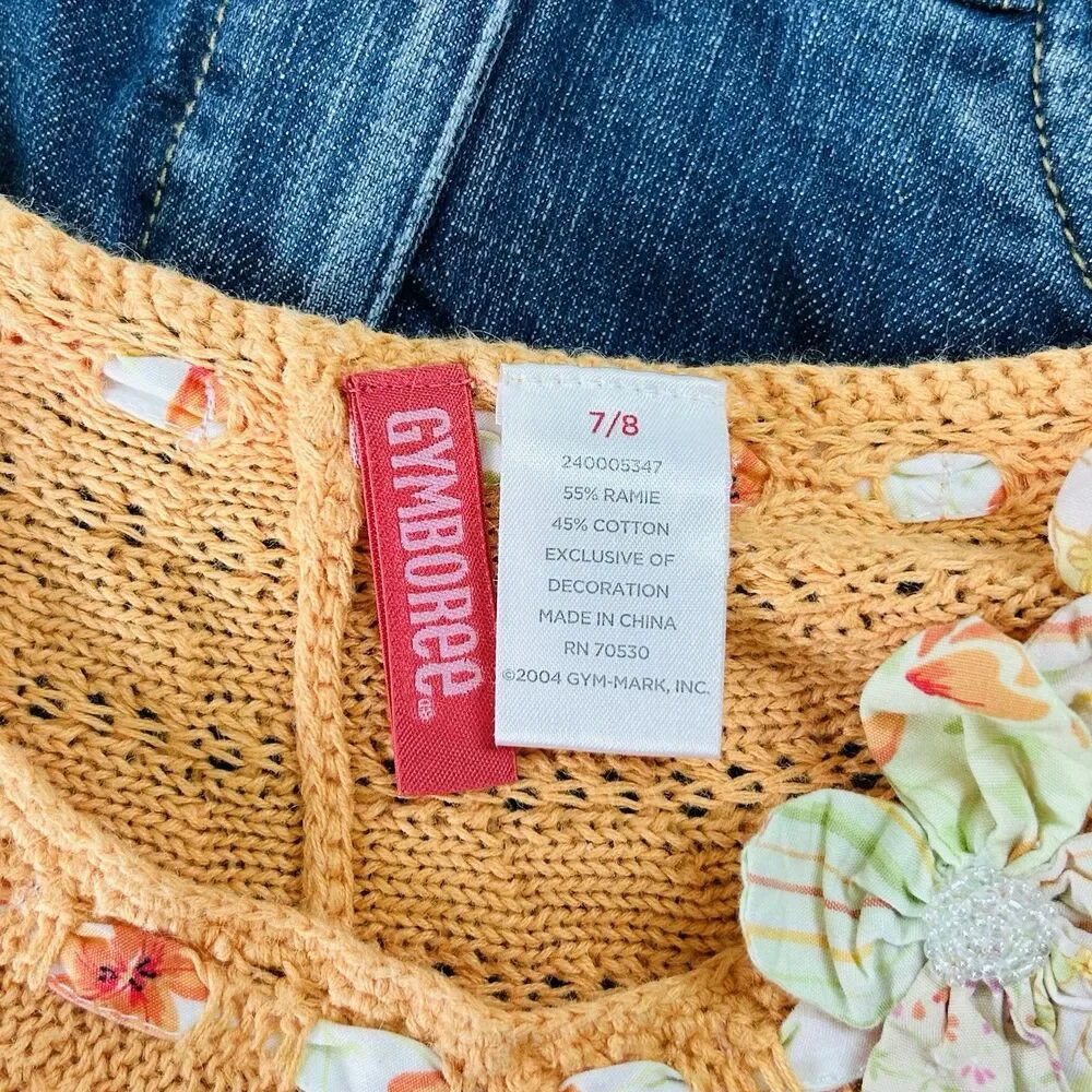 Gymboree Vintage WILDFLOWER FIELDS Orange Crochet Poncho Size 7/8